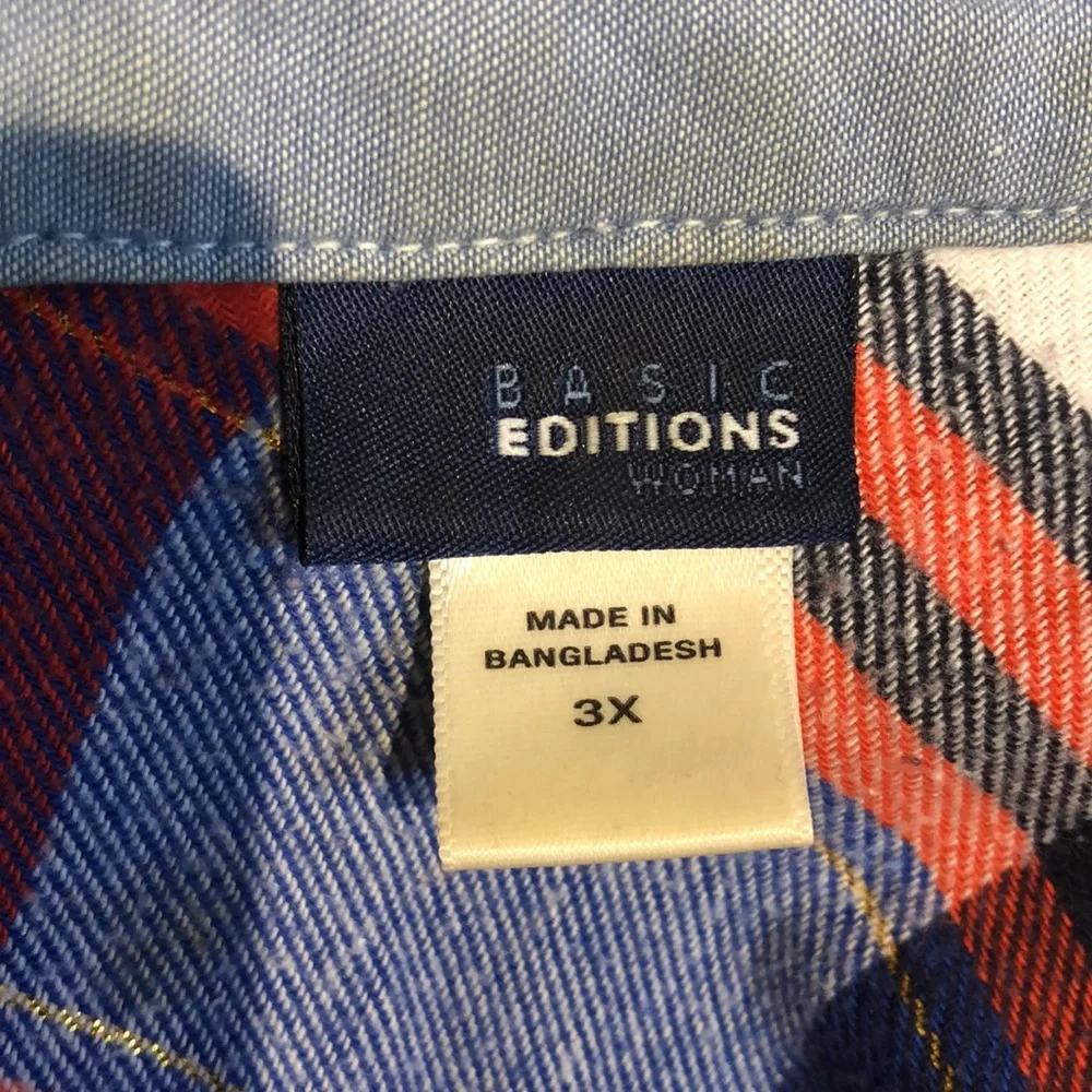 Basic Editions Flannel Shirt Blue Red Gold 3X PF - Picture 6 of 6